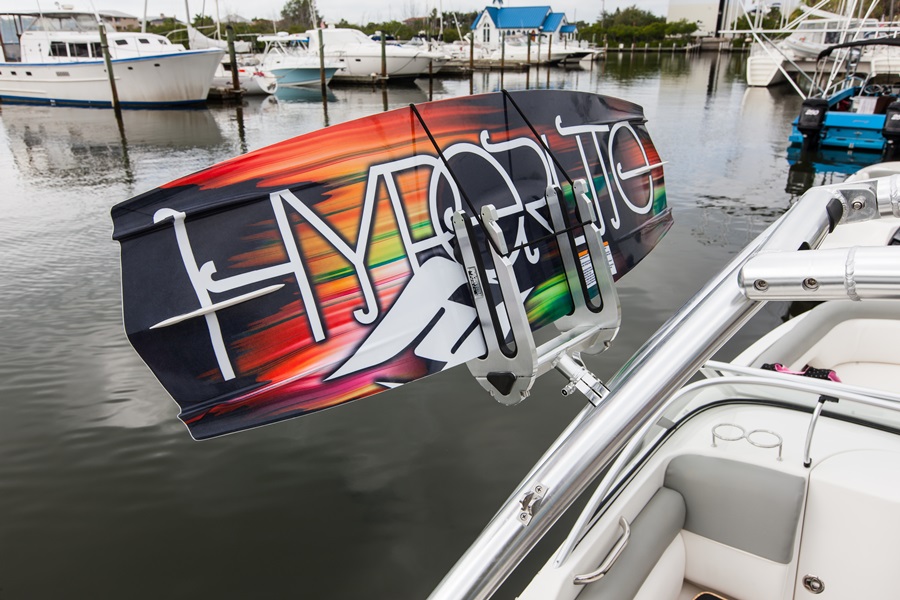 monster wakeboard rack holding wakeboard