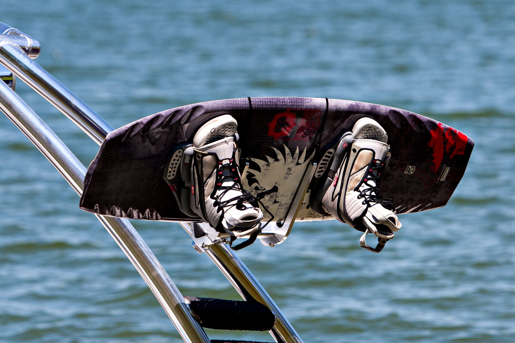 monster wakeboard rack holding wakeboard